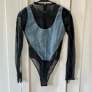 Maniere De Voir | Denim/ Mesh Bodysuit
